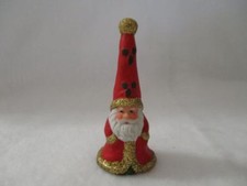 Santa Claus Porcelain Bell Unmarked White with Red and Gold Glitter