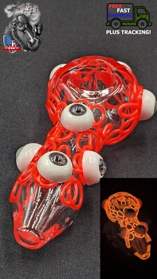4'' Tobacco Smoking Pipe Bowl Crazy Eyes Glow In The Dark Glass Hand Pipe Red