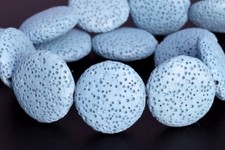 20MM Blue Volcanic Lava Flat Round Button Grade AAA Natural Loose Beads 7"