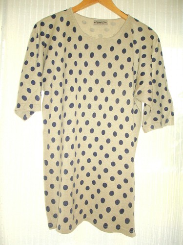 Public Pullover Pulli Longpulli Leinenpullover sand dunkelblaue Tupfen Gr. 40-42