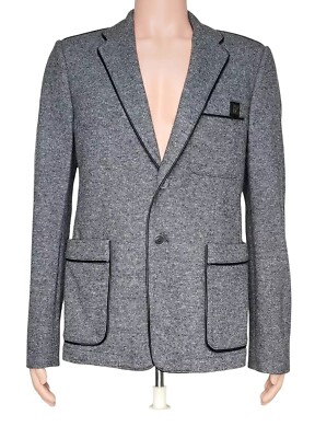 Versace Collection Gray Blazer Jacket with Black Leather Trim IT 48 - M