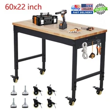 60"x22" Workbench Adjustable Height Workstation 2000LBS Load W/ Cable & Casters