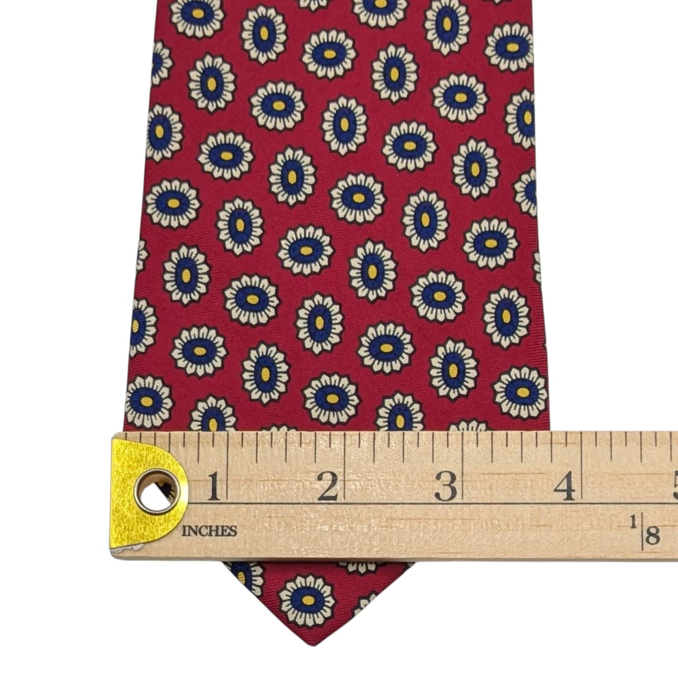 Brooks Brothers мужской винтажный шелковый галстук красный темно-синий фуляр цветочный медальон США - Изображение 4 из 4