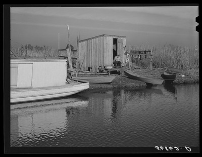 Delacroix Island Louisiana Spanish Trapper Camp Marshes 1941 Pirogue Boat