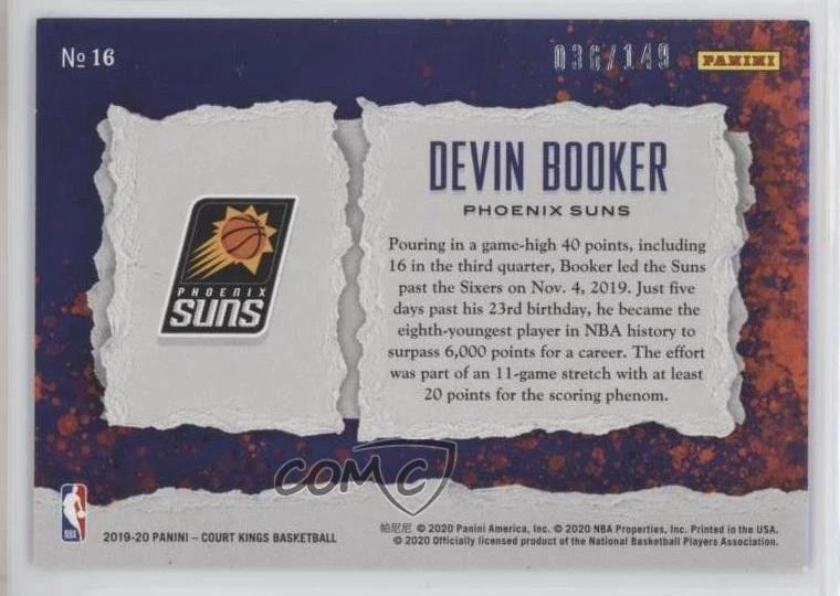 2019-20 Panini Court Kings Maestros Ruby /149 Devin Booker #16 - Image 2 of 2
