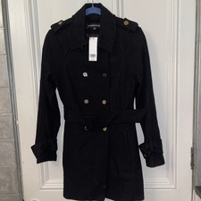 New Warehouse Coat 10 Tag £90 Blck Wool Mix Military Style Belt Lined Exquisite.
