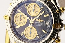 Breitling Chronomat Bicolor B13051 Navy Blue Gold Dial Mens Automatic Watch SS 2