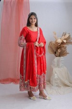 Fashionable New Red Chinnon Silk Gown Bottom With Dupatta For Function Wear