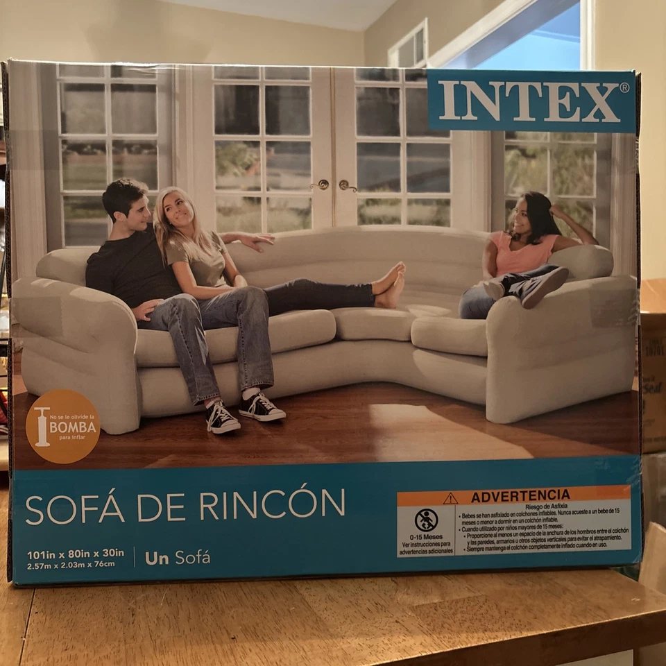 Sofá esquinero inflable Intex beige suave (68575EP) bloqueo de aire Foto 3 de 4