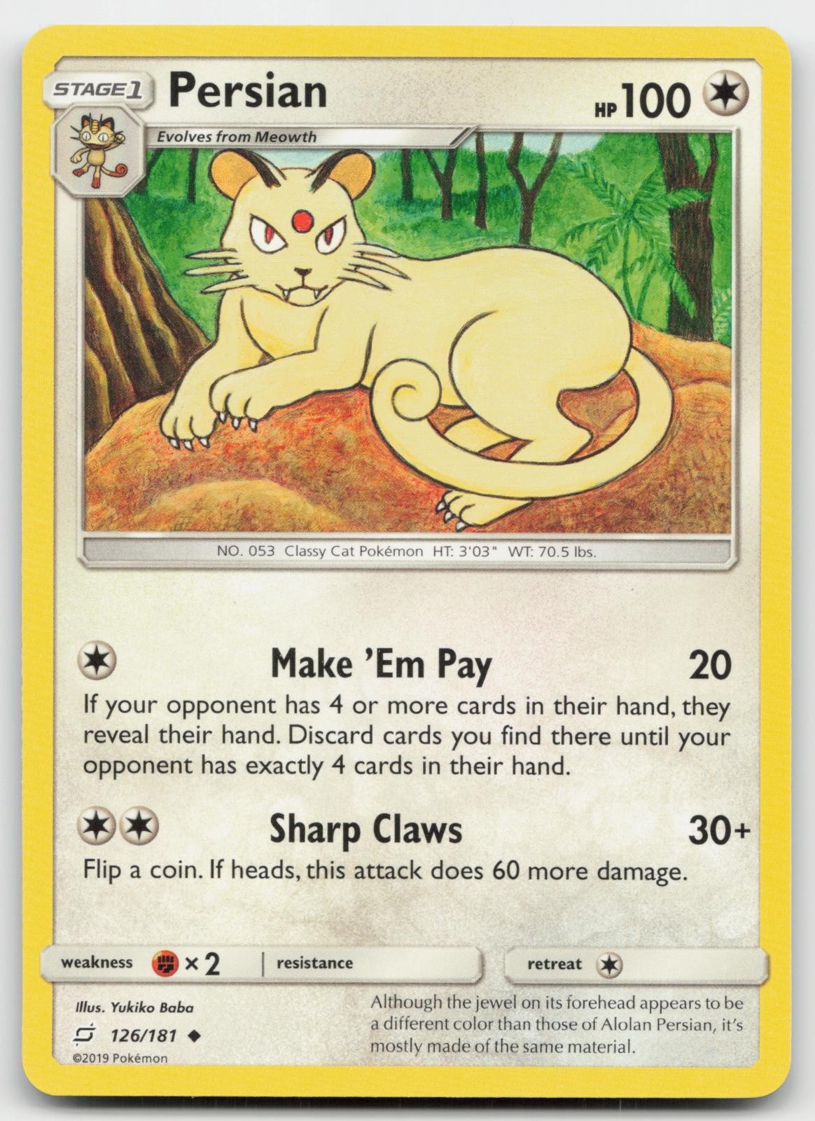Persian 126/181 Uncommon Team Up Pokemon LP