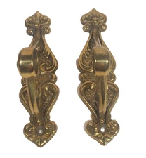 Pair Vintage Solid Brass Foot Rail/Bar Rail Support & End Cap Victorian Hardware