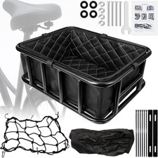 Bike Basket Rear Bicycle Basket with Liner BagWaterproof Cover Cargo Net Heavy