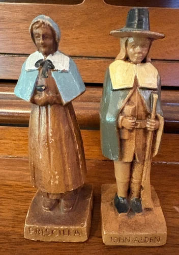 John Alden Priscilla Syroco Resin Pilgrim Figurines Plymouth Massachusetts 4"