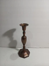 1- Vintage  Single MCM  Heavy Brass / Copper Metal Candlestick Holder Tapers  9"