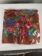 Vintage Slavic Floral Square Scarf Red Ukrainian Babushka Shawl Kokum Folk Rose