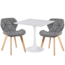 White Square Ceramic Dining Table 2 Faux Leather Grey Diamond Chairs Dining Set