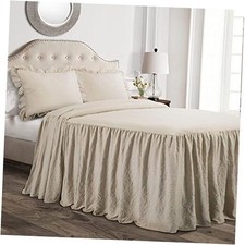 Ruffle Skirt Bedspread Set - 3-Piece Luxurious Farmhouse Bedding Full Neutral