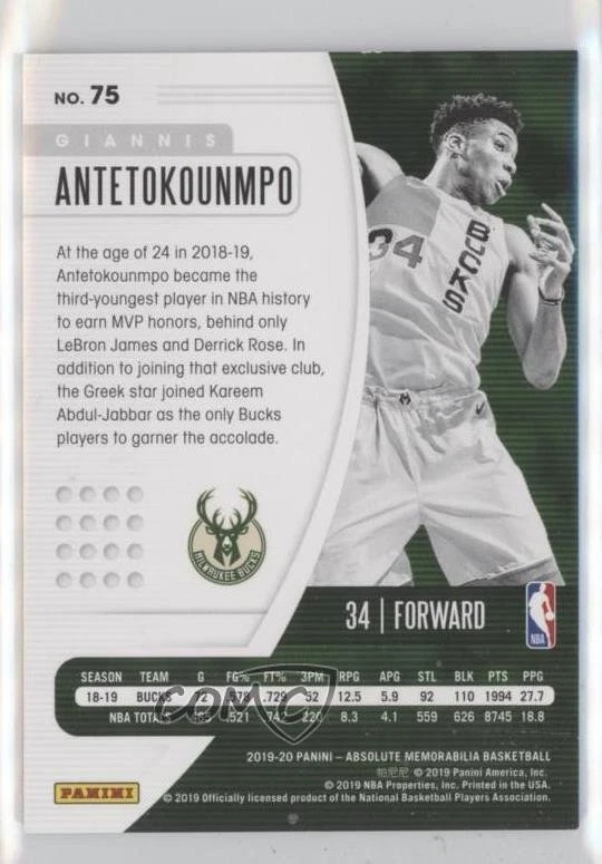 2019-20 Panini Absolute Memorabilia Red /199 Giannis Antetokounmpo #75 - Image 2 of 2