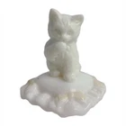 Avon Milk Glass "Sitting Pretty" Cat On Pillow Perfume Vanity Bottle VTG 3.5”