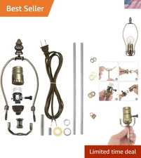 Antique Brass Complete Lamp Kit with 8 Inch Harp & 3-Way Socket for DIY Projects