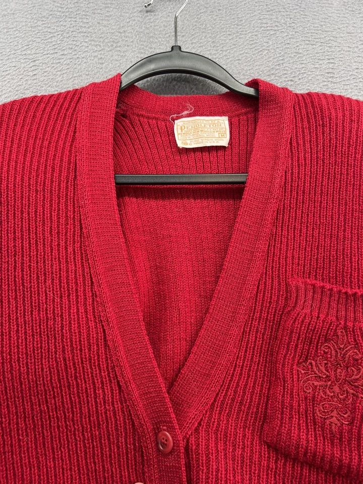 VINTAGE Pendleton Sweater Mens Medium Red Wool Cardigan Made in USA Ribbed 80s - Image 4 of 4