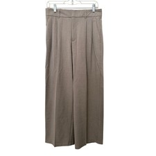 NWT GU Uniqlo Japan Taupe High Rise Pleated Wide Leg Trousers Dress Pants L/XLd