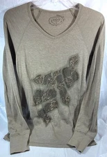 Jake's Women's Long Sleeve Embellished V-Neck Thermal Top - Olive Green - L