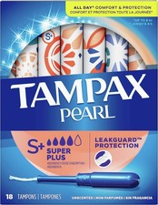 Image of 18 Tampax Pearl Tampons with Plastic Applicator Super Plus Absorbency Unscented