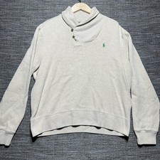 Polo By Ralph Lauren Sweater Men's L Beige Shawl Collar Pullover Green Pony