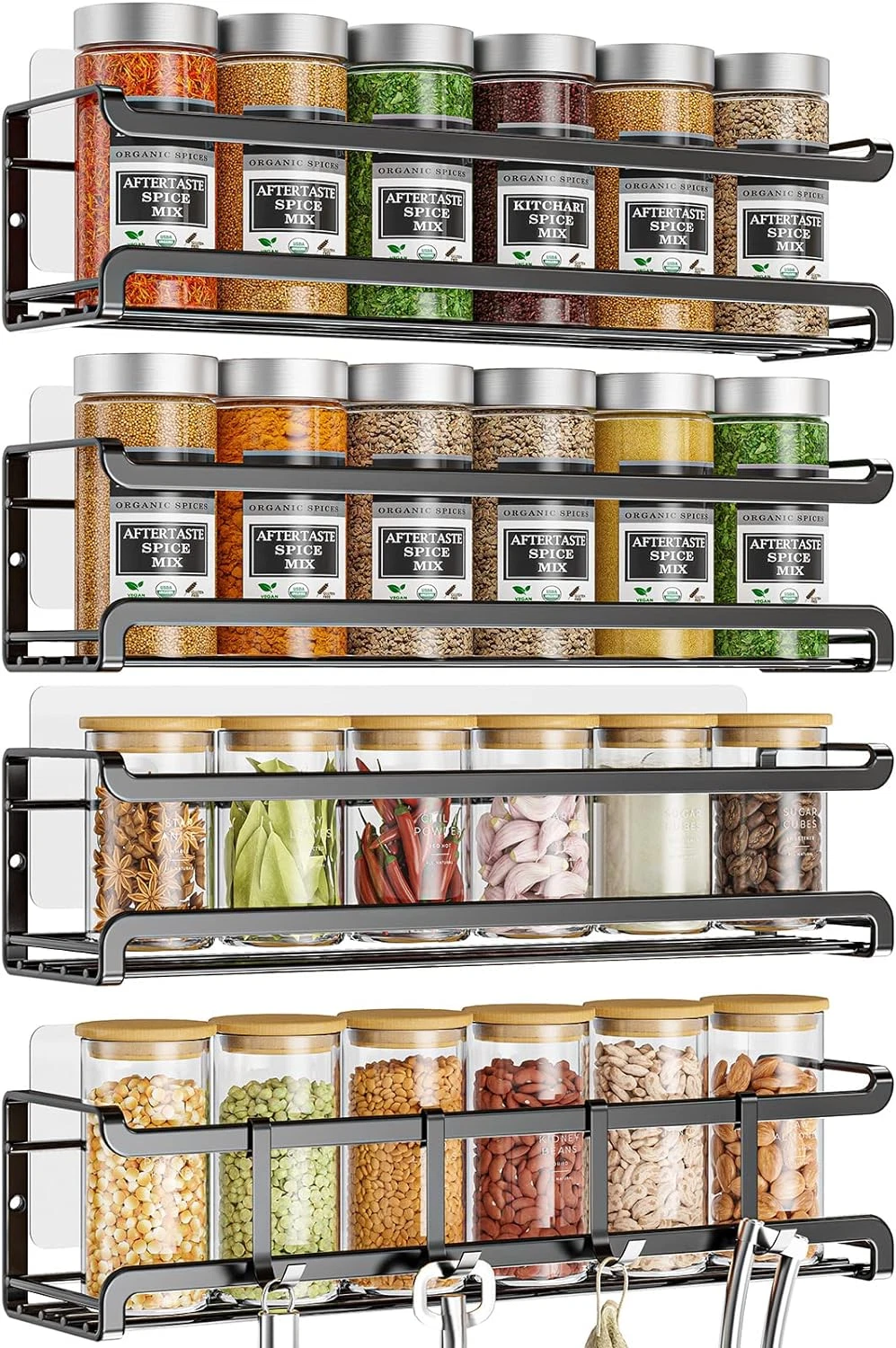 Bunoxea Spice Rack Wall Mounted 4 Pack,Space-Saving Spice Organizer for Spice Ja