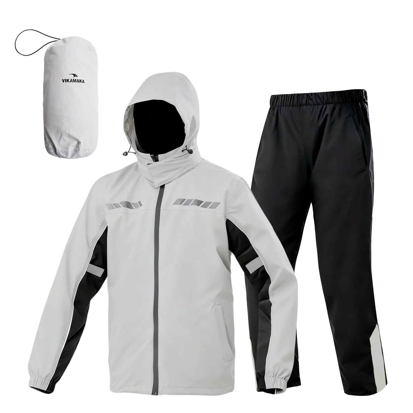 Lightweight Waterproof Men's Rain Suit with Hood, Jacket & Pants, Reflective