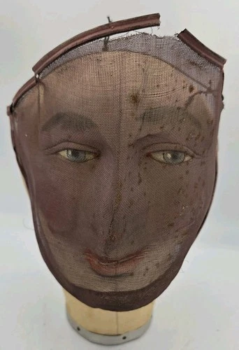Antique Fraternal Odd Fellows Masonic IOOF Painted Wire Mesh Ceremonial Mask