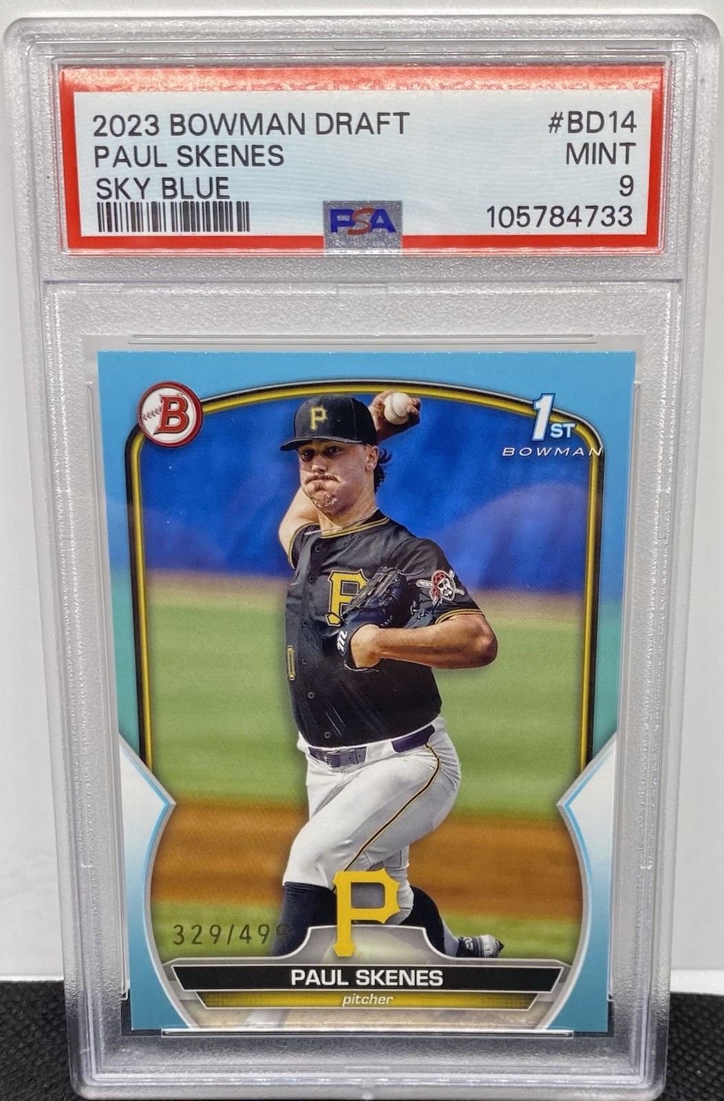 2023 Bowman Draft Sky Blue Paul Skenes #BD14 Pittsburgh Pirates PSA 9 Mint /499 view 1