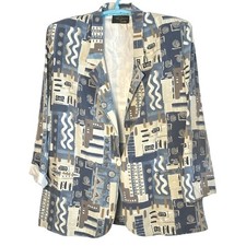 Toni Garment CC Magic Vintage Blazer Wearable Art Eclectic Grandpa Blue Tan 23W