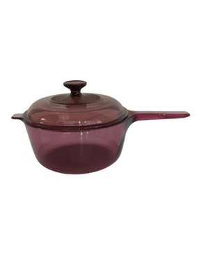 Vision Corning Ware Cranberry 2.5 L Sauce Pan w/ Pyrex Glass Cookware Lid