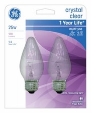 Chandelier Light Bulbs, Flame Shape, Clear, Faceted, 25 Watt, 2-Pk. - 75337