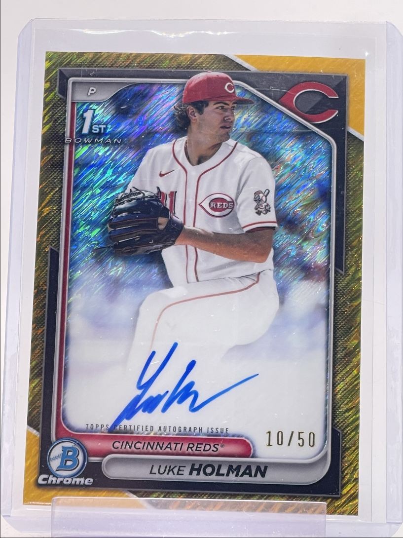 LUKE HOLMAN 2024 BOWMAN CHROME DRAFT 1ST GOLD SHIMMER REDS AUTO /50 Q0963