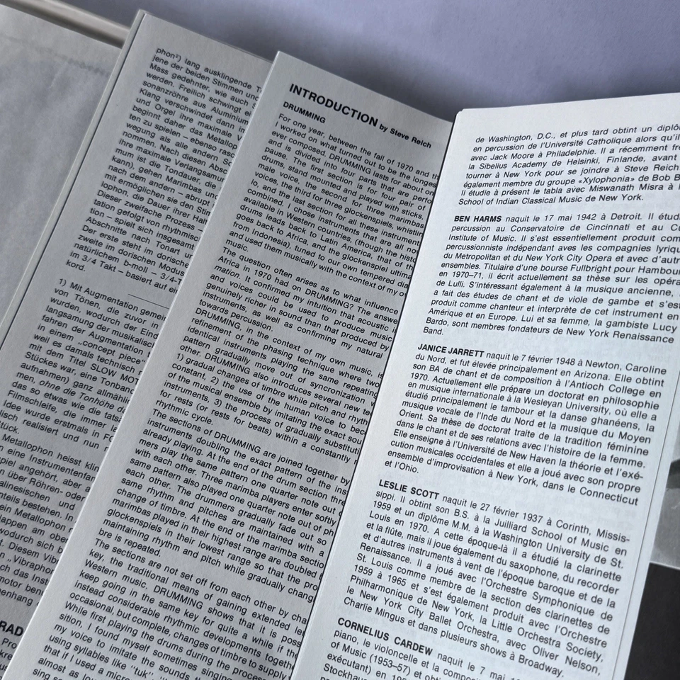 Steve Reich: Drumming Music Mallet/Voices/Organ/6 Pianos • 3-LP Box Set NM/VG+ - Image 4 of 4