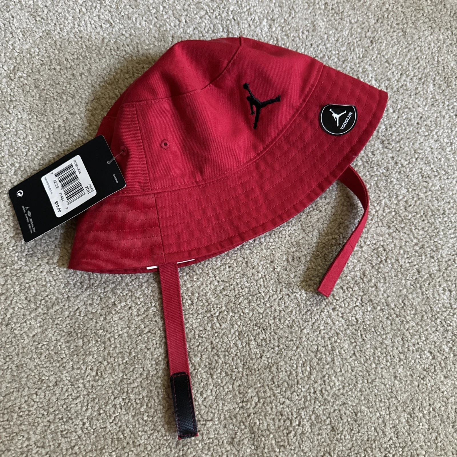 NIKE AIR JORDAN Bucket Hat With Straps, Infant/Toddler Size 2T/4T Gym Red
