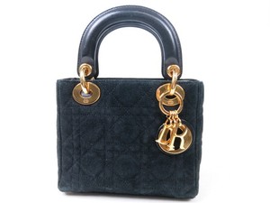 Authentic-Christian-Dior-Lady-Dior-Mini-Hand-Bag-Cannage-Black-Suede-r1003