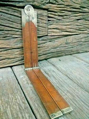 Old Vintage Brass And Wooden Folding Measuring Scale