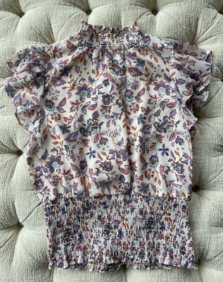 1. State Floral Smocked Bottom Flutter Sleeve Top Pink Size Small