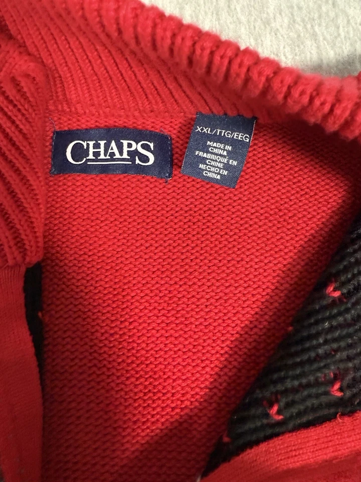 Suéter Chaps Christmas Fair Isle 1/4 Cremallera Rojo Negro Para Hombre XXL Alce Navidad Foto 3 de 4