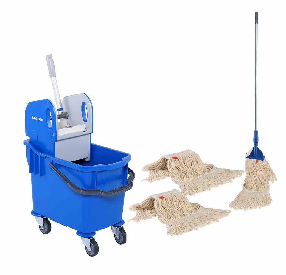 BAYERSAN Floor Cleaning Kit For Household & Commercial Use - 25L Ergo Bucket With Mops