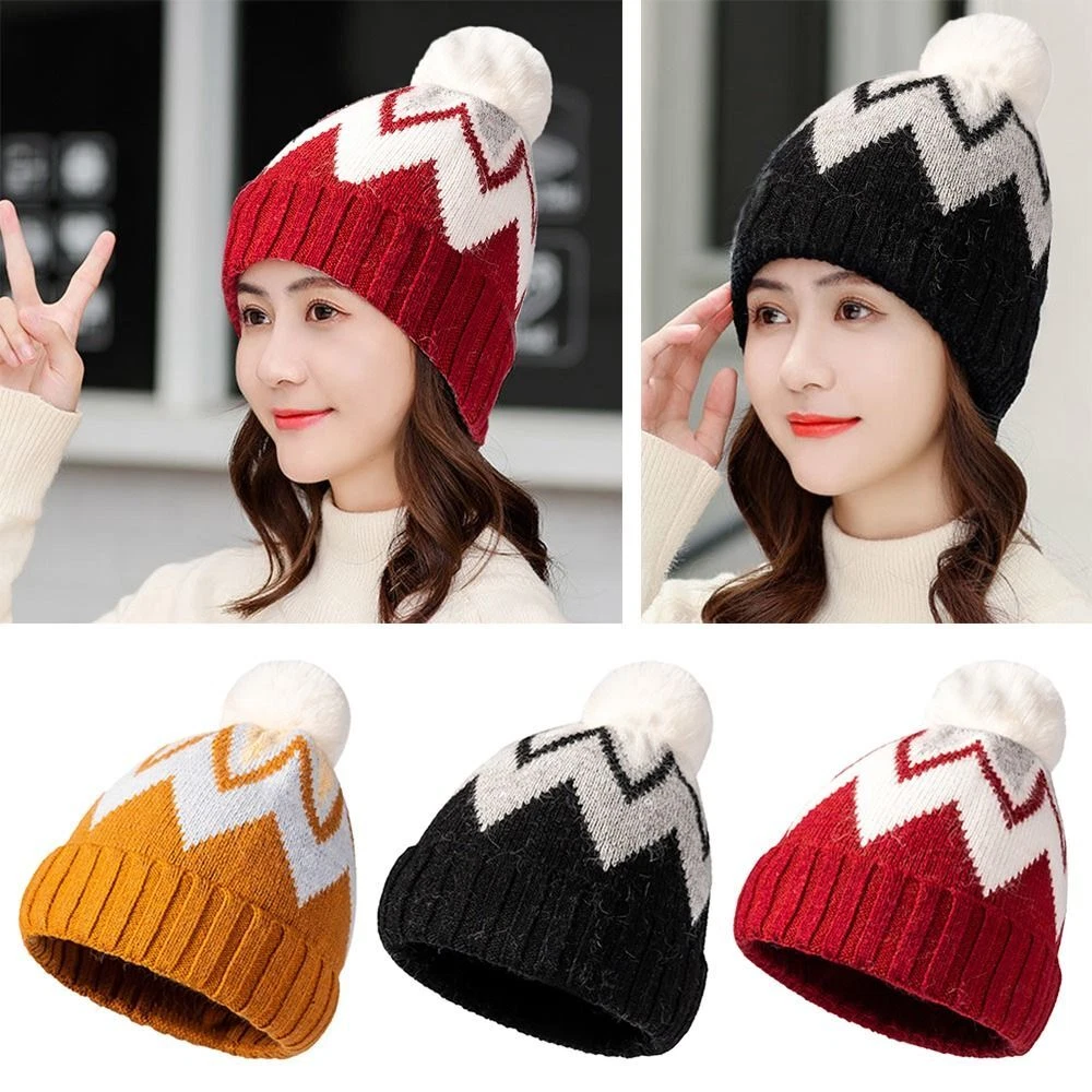 with Fur Balls Beanies Hat Christmas Hat Woollen Hat Knitted Hat
