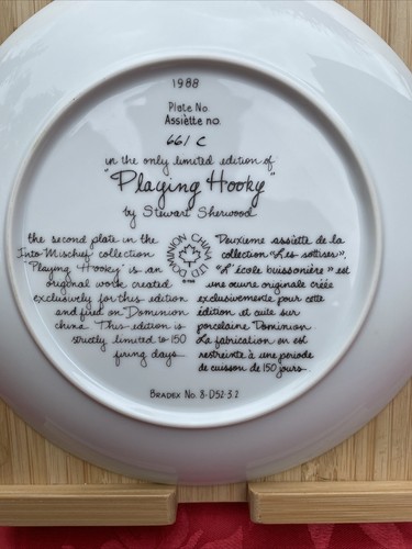 Dominion China Canada Plate “ Playing Hooky ” By Stewart Sherwood LTD ED 1988 - Picture 4 of 4