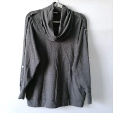 CAbi #3871 Womens Gray Snap Slit Sleeve Pullover Cowl Neck Sweatshirt Size XS