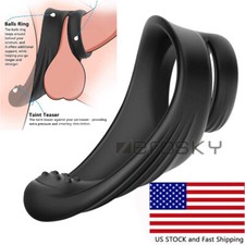 Male Dual Ring-Scrotum Testicle Squeeze Rings-Cage Stretcher Enhancer Delay Ball