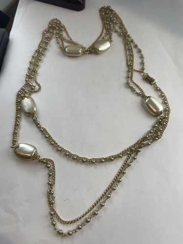 CORO SIGNED multi strand choker necklace faux Pearl Gold Tone Chains Vintage - Picture 3 of 12