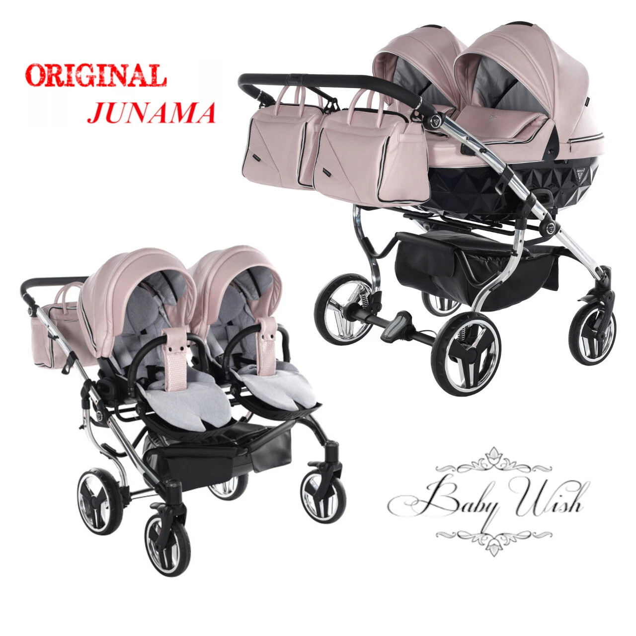 JUNAMA FLUO LINE DUO V2 BABY BUGGY TWIN PRAM 2in1 CARRYCOT + PUSHCHAIR